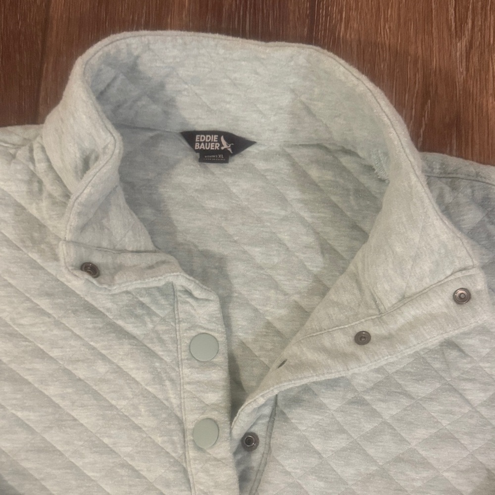 Quilted Pullover Sweatshirt in Light Green Eddie Bauer XL - Picture 3 of 4
